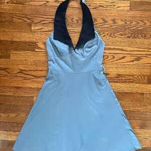 Rock Steady Stylish Halter Dress in Blue and Navy Size Medium
